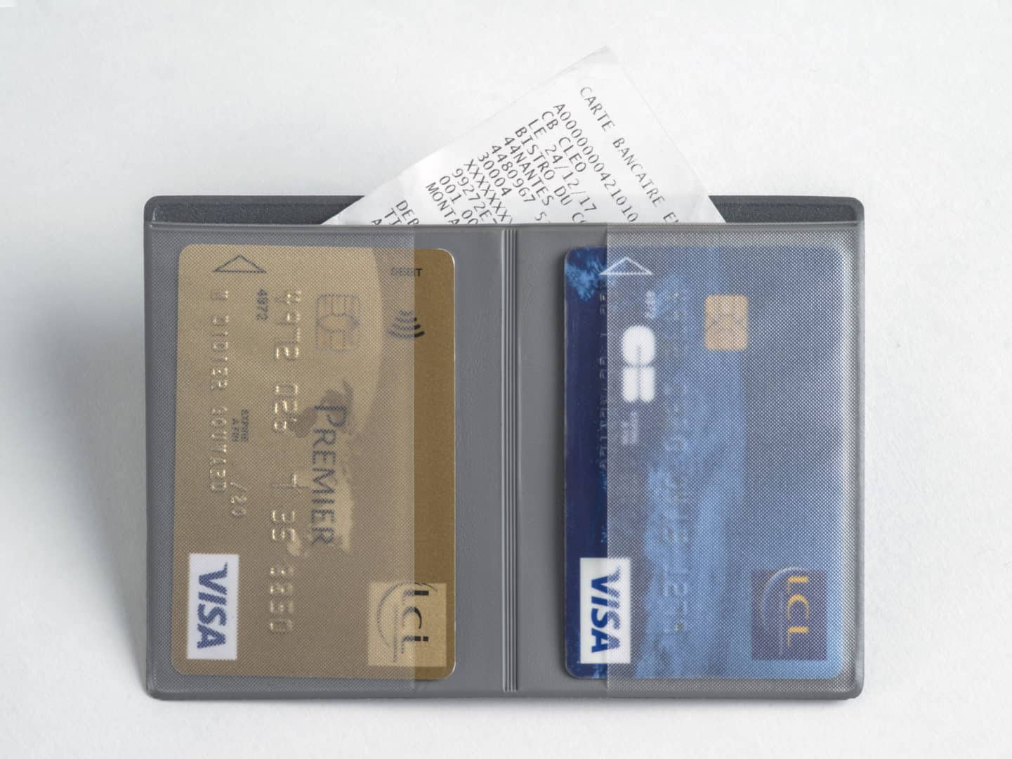Porte-cartes bancaires cousu avec pochette pour facturettes